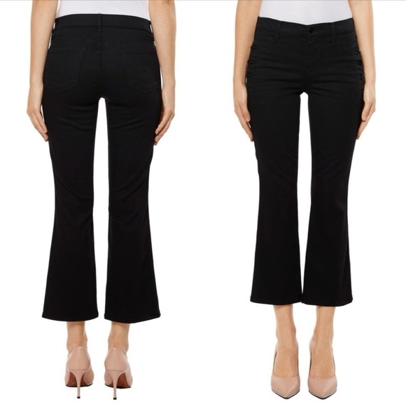 J BRAND Zion Vanity Sailor Buttons Cropped Black Denim Pants Sz 31 - Picture 1 of 8